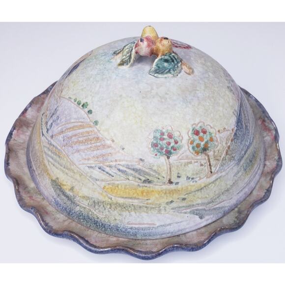 Vtg. Italica ARS POTTERY Italian Hand Painted Scalloped Edge Plate& Lid ~Signed - Picture 4 of 15